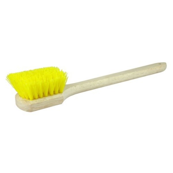 Weiler 20" Utility Scrub Brush, Yellow Polypropylene, Long Handle, Wood Block 44016